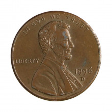 Km#201b 1 Cent 1996 D MBC Estados Unidos  América  Lincoln Memorial  Zinco com revestimento de cobre  19.05(mm) 2.5(gr)