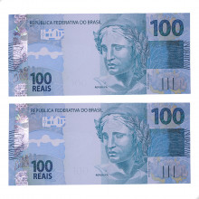 Casal Cédula C-365 BD 100 Reais 2011 Aglomerações Trio/Par e Quina FE - Guido Mantega 2ª Chancela / Alexandre A. Tombini