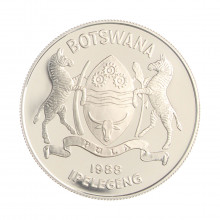Moeda Km#21 5 Pula 1988 FC Botsuana África Jogos Olímpicos de Verão de 1988 Prata 0.925 Ø38mm 28,28gr.