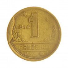 Moeda V-226a 1 Cruzeiro 1944 BC/MBC Cunho Quebrado S/Sigla Bronze Alumínio Ø23mm 7gr.*