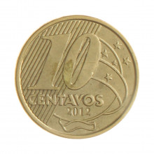 Moeda V-505 10 Centavos 2012 MBC Cunho Trincado Aço R Bronze Ø20mm 4,8gr.
