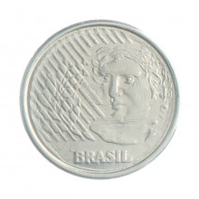 Moeda V-445 5 Centavos 1997 MBC Cunho Marcado "Linhas" Aço Inoxidável Ø21mm 3,3gr.