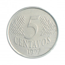 Moeda V-445 5 Centavos 1997 MBC Cunho Marcado 
