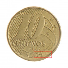 Moeda V-500 10 Centavos 2007 MBC Cunho Marcado "Anverso" Aço R Bronze Ø20mm 4,8gr.