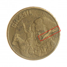 Moeda V-498 10 Centavos 2005 MBC Cunho Trincado Aço R Bronze Ø20mm 4,8gr.