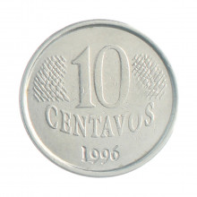 Moeda V-448 10 Centavos 1996 MBC Data Vazada Aço Inoxidável Ø22mm 3,6gr.