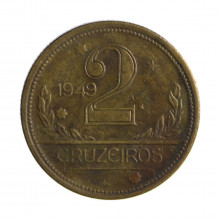 Moeda V-244 2 Cruzeiros 1949  BC/MBC Bronze Alumínio  Ø25mm 8gr.