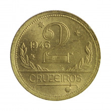 Moeda V-242 2 Cruzeiros 1946  SOB/FC Bronze Alumínio  Ø25mm 8gr.