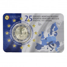 Blister Moeda KM#386 2 Euros 2019  FC Bélgica Europa  25º aniversário do Instituto Monetário Europeu (IME) Bimetálico  Ø
