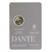 Blister Moeda KM#541 2 Euros 2015  FC San Marino Europa  750º aniversário do nascimento de Dante Alighieri Bimetálico  Ø