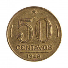 Moeda V-215 50 Centavos 1948 MBC C/Sinais de Limpeza Bronze Alumínio Ø21mm 5gr.