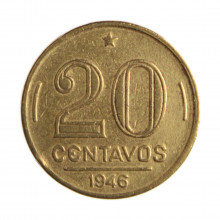 Moeda V-189 20 Centavos 1947 MBC C/Sinais de Limpeza Bronze Alumínio Ø19mm 4gr.