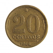 Moeda V-187A 20 Centavos 1945 MBC C/Sinais de Limpeza S/Sigla Bronze Alumínio Ø19mm 4gr.