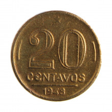 Moeda V-180 10 Centavos 1944 MBC C/Sinais de Limpeza C/Sigla Bronze Alumínio Ø17mm 3gr.
