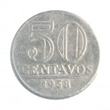 Moeda V-270 50 Centavos 1958 MBC C/Sinais de Limpeza Alumínio Ø21mm 1,7gr.