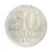 Moeda V-269 50 Centavos 1957 MBC C/Sinais de Limpeza Alumínio Ø21mm 1,7gr.