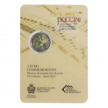 Blister Moeda KM#295 2 Euros 2014  FC San Marino Europa  90º aniversário da morte de Giacomo Puccini Bimetálico  Ø25,75m