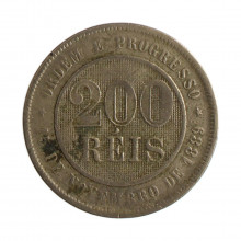 Moeda V-052 200 Réis 1899 BC/MBC Cupro Níquel Ø32mm 15gr.
