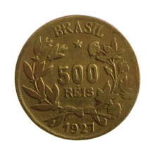 Moeda V-125 500 Réis 1927 MBC C/ Sinais de Limpeza Bronze Alumínio Ø22,5mm 4gr. *