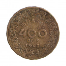 Moeda V-174 400 Réis 1942 BC/MBC Níquel Rosa Ø23mm 5,5gr.*
