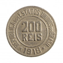 Moeda V-090 200 Réis 1918  MBC Cupro Níquel  Ø25mm 8gr.