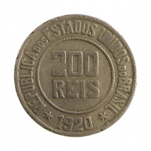 Moeda V-092 200 Réis 1920  BC/MBC Cupro Níquel  Ø25mm 8gr.
