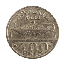 Moeda V-151 400 Réis 1938  MBC Oswaldo Cruz C/Sinais de Limpeza Cupro Níquel  Ø28mm 10gr.