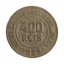 Moeda V-117 400 Réis 1929 BC/MBC Cupro Níquel Ø30mm 12gr.
