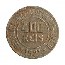 Moeda V-111 400 Réis 1921 BC Cupro Níquel Ø30mm 12gr.
