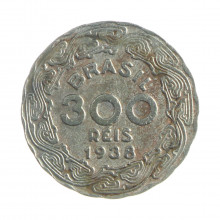 Moeda V-169 300 Réis 1938 MBC C/Sinais de Limpeza Cupro Níquel Ø21mm 4,5gr.