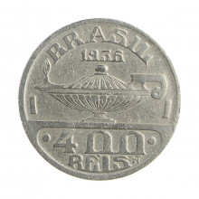 Moeda V-149 400 Réis 1936 MBC C/Sinais de Limpeza Oswaldo Cruz Cupro Níquel Ø28mm 10gr.