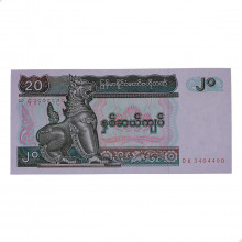 Cédula P#72b 20 Kyats 1994 Myanmar Ásia FE