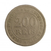 Moeda V-017 200 Réis 1874 BC/MBC Cupro Níquel Ø32mm 15gr.