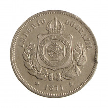 Moeda V-002 100 Réis 1871 MBC+ Cupro Níquel Ø27mm 10gr.