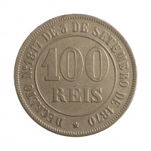 Moeda V-002 100 Réis 1871 MBC+ Cupro Níquel Ø27mm 10gr.