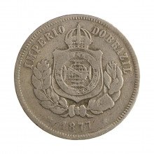 Moeda V-020 200 Réis 1877 BC/MBC  Cupro Níquel Ø32mm 15gr.