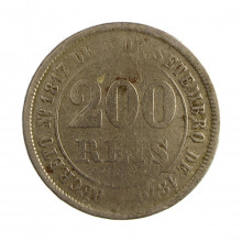 Moeda V-022 200 Réis 1880 BC/MBC C/Sinais de Verniz Cupro Níquel Ø32mm 15gr.
