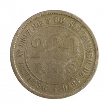 Moeda V-024 200 Réis 1884 BC/MBC C/Sinais de Verniz Cupro Níquel Ø32mm 15gr.