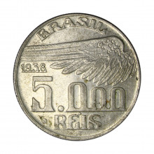 Moeda P-723 5000 Réis 1938 MBC/SOB Santos Dumont Prata 0.600 Ø27,5mm 10gr.