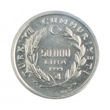 Moeda KM#1103 50000 Liras 1999 FC Turquia Ásia FAO - Segurança Alimentar Alumínio Ø20mm 1,5gr.