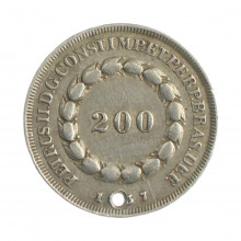 Moeda P-530 200 Réis 1837 BC/MBC C/Furo Prata 0.917 Ø23mm 4,48gr.*
