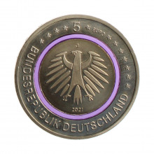 Moeda KM#401 5 Euros 2021 G FC Alemanha Europa Zona Polar Trimetálica Ø27,25mm 9gr.