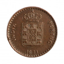 Moeda KM#302 5 Réis 1871 MBC Índia Portuguesa Ásia C/ Peq. Mossa Escassa Cobre Ø17,5mm 3,2gr.