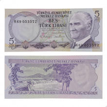 Cédula P#185 5 Lira 1976  Turquia Europa FE