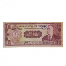 Cédula P#196b 10 Guaraníes 1963 C/Marca de Caneta Paraguai América BC