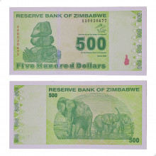 Cédula P#98 500 Dollars 2009  Zimbabwe África FE