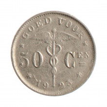 Moeda KM#88 50 Centimes 1923 MBC Bélgica Europa  Níquel Ø18mm 2,5gr.