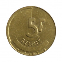 Moeda KM#164 5 Francs 1993 MBC Bélgica Europa  Cobre-níquel Ø24mm 5,5gr.