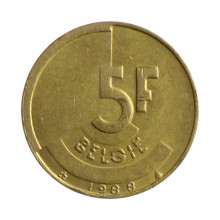 Moeda KM#164 5 Francs 1988 MBC Bélgica Europa  Cobre-níquel Ø24mm 5,5gr.