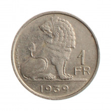Moeda KM#119 1 Franc 1939 MBC Bélgica Europa  Níquel Ø21,5mm 4,5gr.